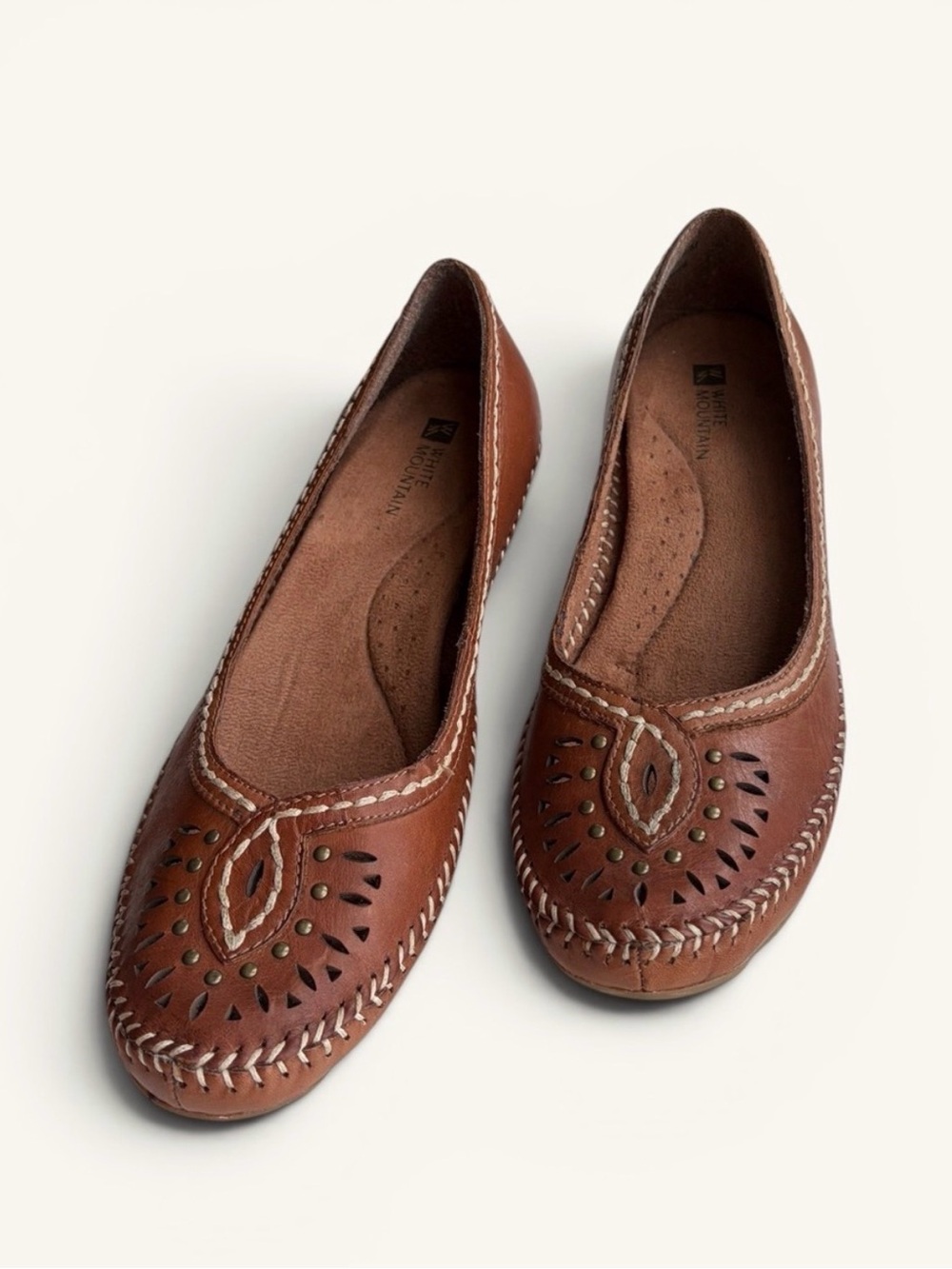 Women’s Brown Leather Slip-On Low Block Heel Casual Comfort